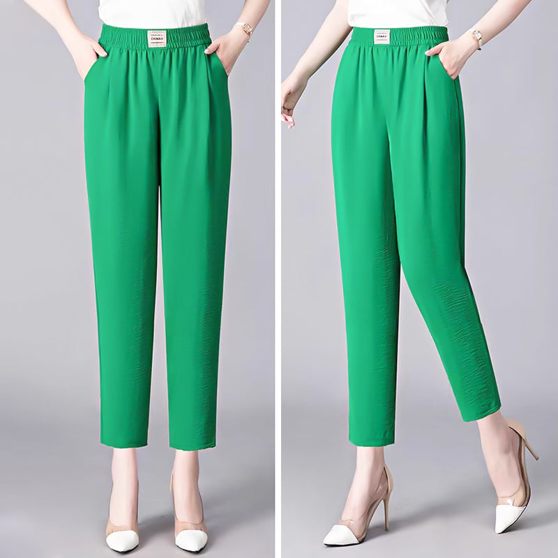 Women's Solid Elastic High Waist Tapered Pants