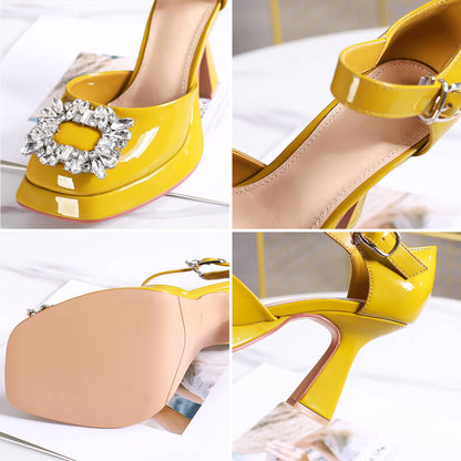 Small Square-toe French Rhinestone High Heel