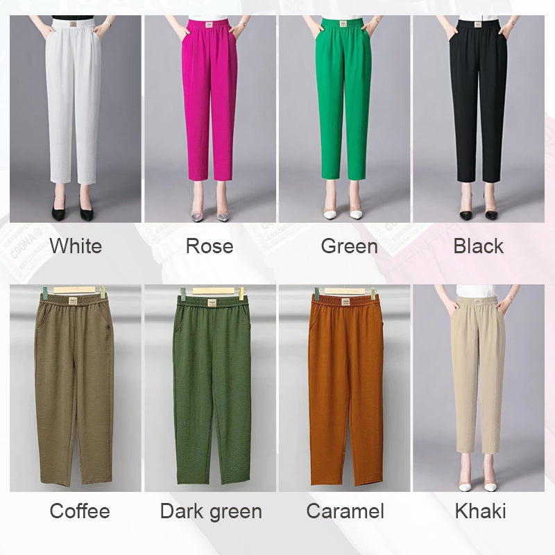 Women's Solid Elastic High Waist Tapered Pants