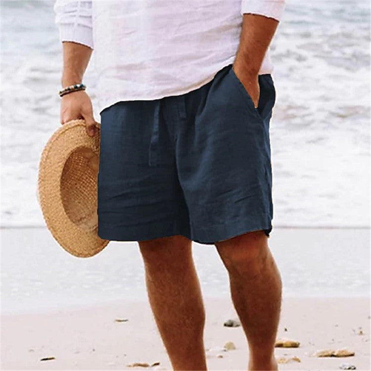 MEN'S COTTON LINEN DRAWSTRING BEACH SHORTS