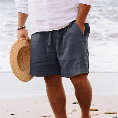MEN'S COTTON LINEN DRAWSTRING BEACH SHORTS