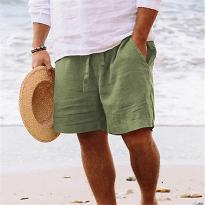 MEN'S COTTON LINEN DRAWSTRING BEACH SHORTS