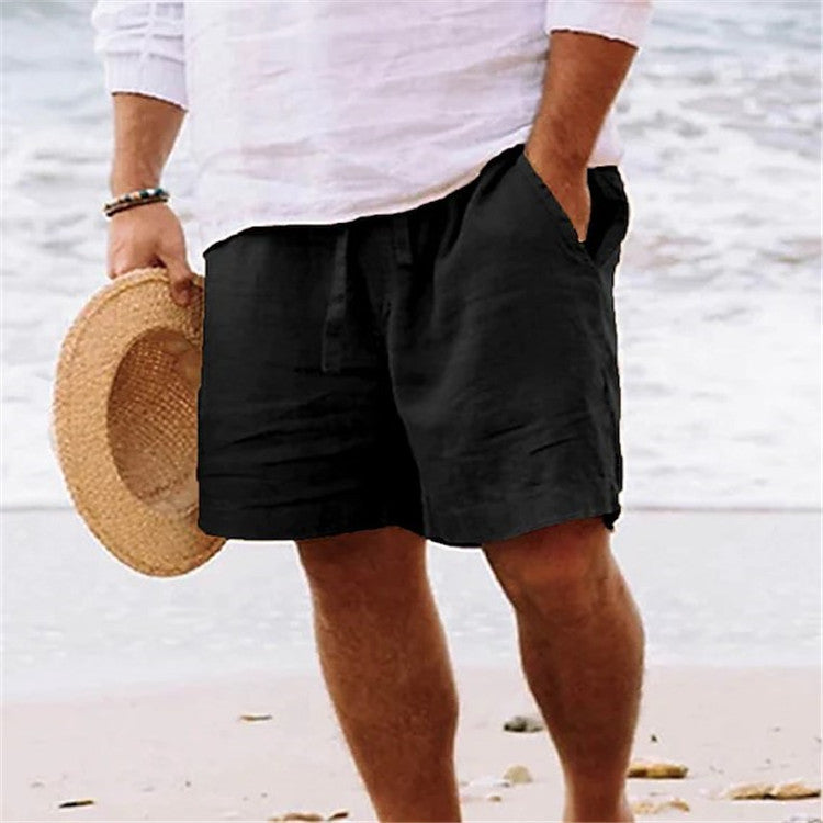 MEN'S COTTON LINEN DRAWSTRING BEACH SHORTS