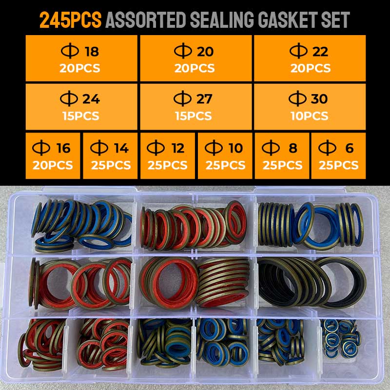 Pousbo® 100pcs/ 245pcs Assorted Sealing Gasket Set