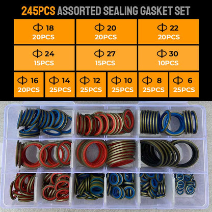 Pousbo® 100pcs/ 245pcs Assorted Sealing Gasket Set