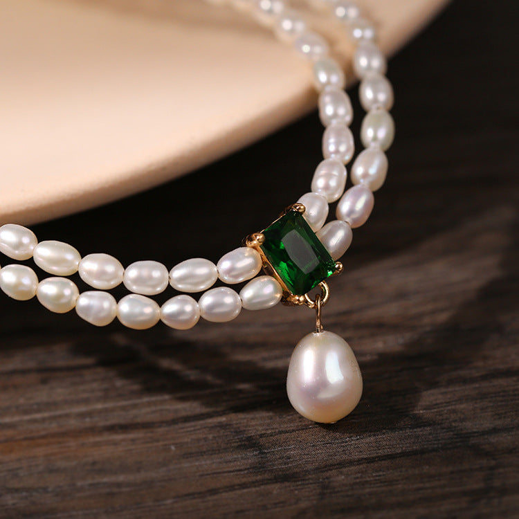 Elegant Emerald Freshwater Pearl Short Necklace（50% OFF）